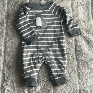 Carters,New born onesie, white/gray, lightly worn, Great Condition, Smoke Free